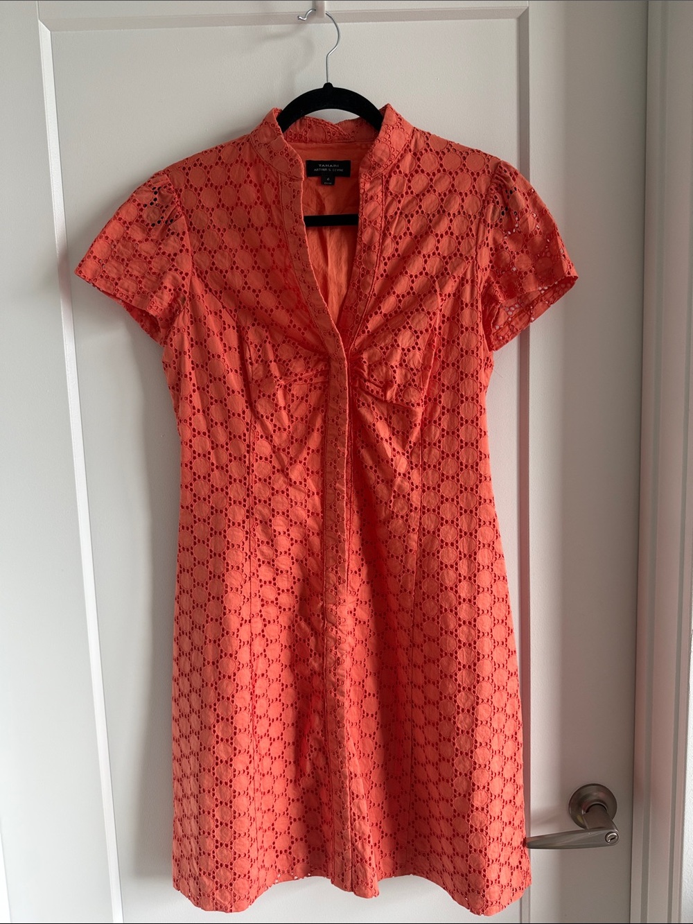 Tahari Orange Eyelet Short-Sleeve Dress